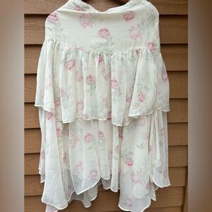 LoveShackFancy Pink and White Bubble Maxi Skirt Tiered Ruffled